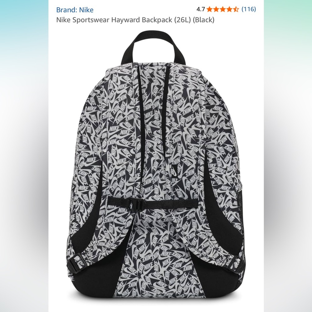 Nike Black & White Patterned Hayward Backpack - Picture 2 of 11
